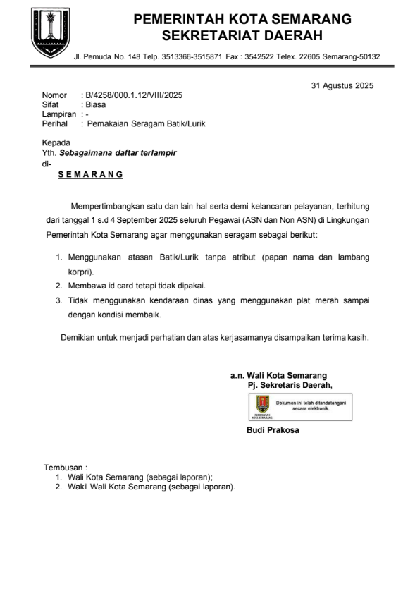 Pemakaian Seragam Batik/Lurik
